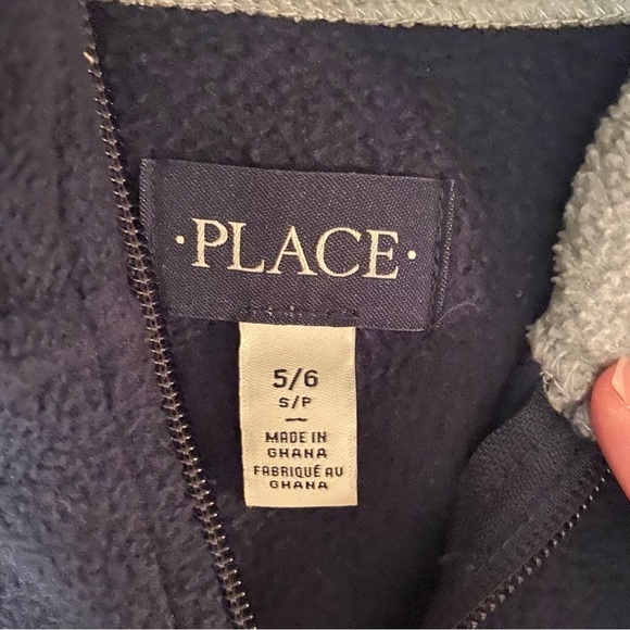 𝅺children’s Place Fleece Pullover Quarter Zip Navy Gray - Picture 6 of 6